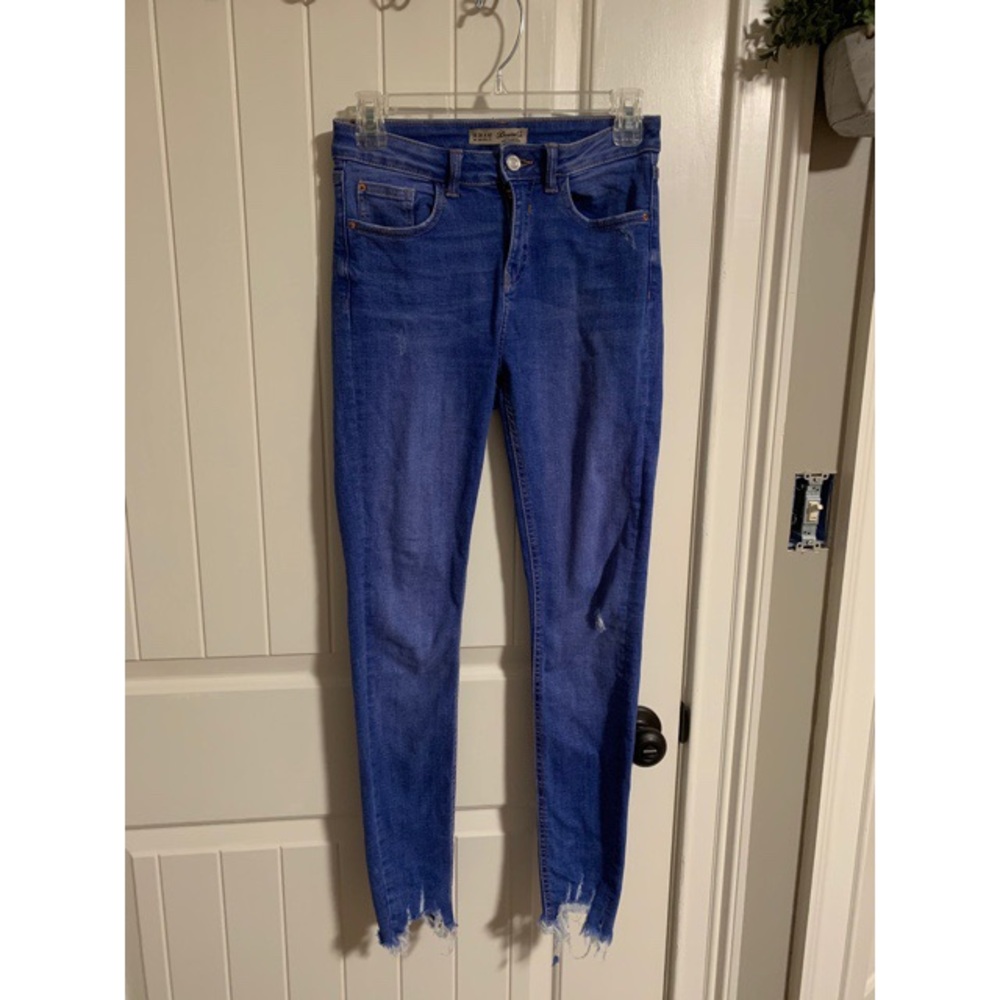 distressed hem jeans